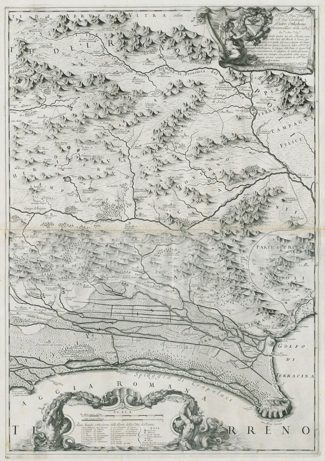 Il Lazio. East sheet, from Foce Verde to Terracina. DE ROSSI 1693 old map